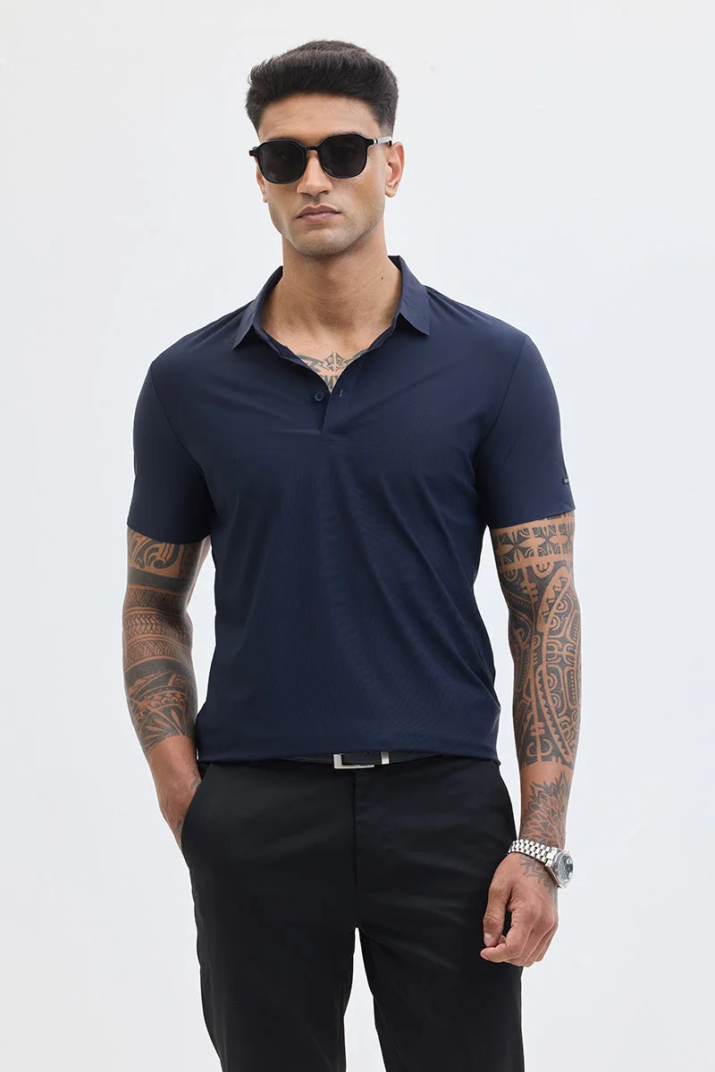 سنيتش Navy Technical Stitchless Polo T-Shirt
